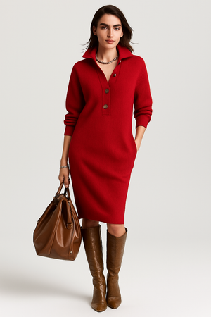 Adèle™ – Robe tricotée chaude en laine rouge cardinal ❤️