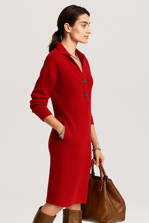 Adèle™ – Robe tricotée chaude en laine rouge cardinal ❤️