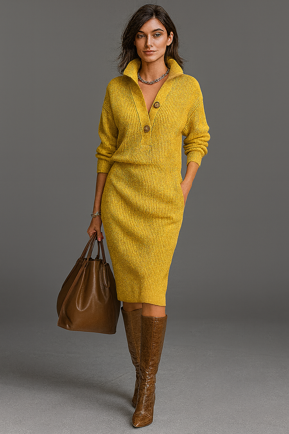Léonie™ – Robe pull en laine jaune soleil 💛