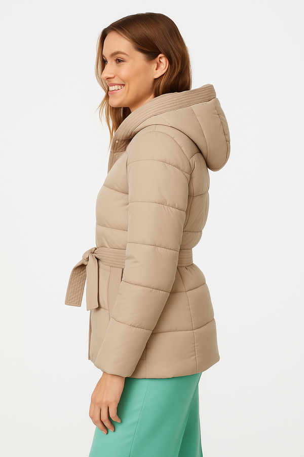 Charlotte™ – Doudoune courte ceinturée à capuche, style Parisienne