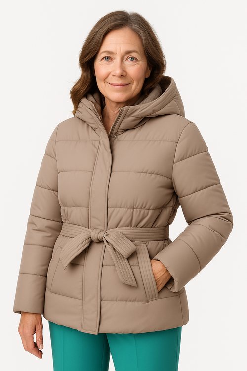 Charlotte™ – Doudoune courte ceinturée à capuche, style Parisienne