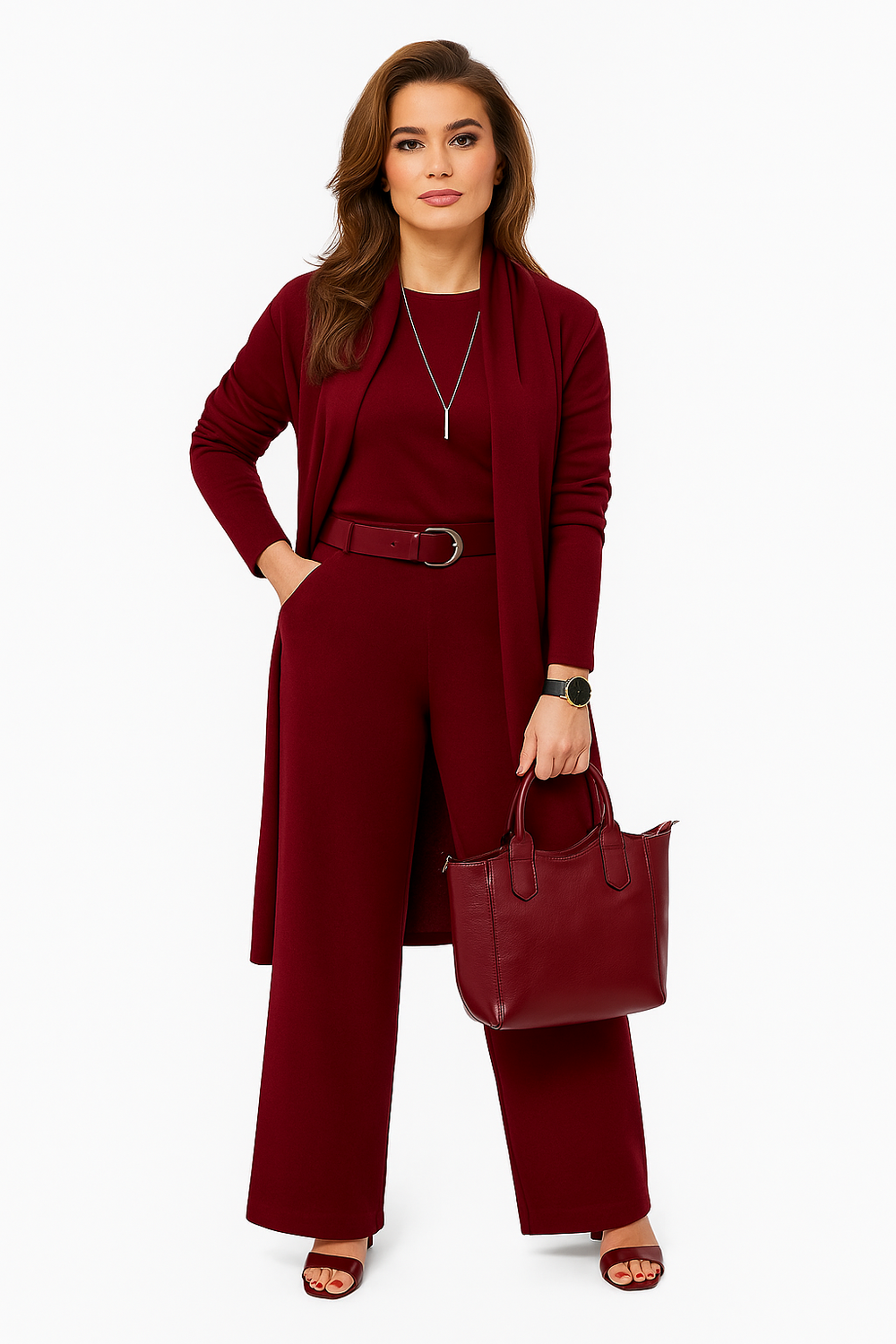 Élena™ – Ensemble 3 pièces avec blouse manches longues, ceinture & pantalon comfy