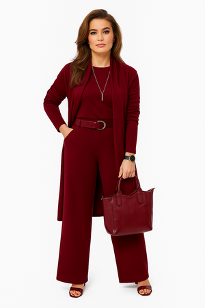 Élena™ – Ensemble 3 pièces avec blouse manches longues, ceinture & pantalon comfy