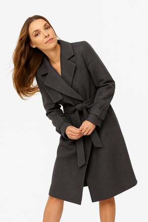 Noémie™ – Manteau ceinturé en laine gris charbon