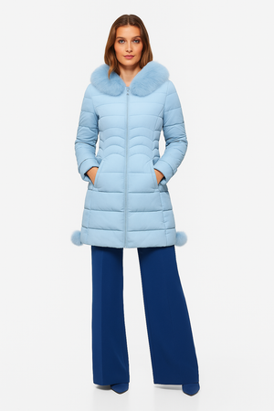 MilaBelle™ – Doudoune slim midi bleu glacé