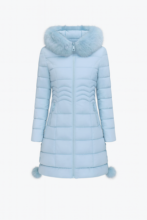 MilaBelle™ – Doudoune slim midi bleu glacé