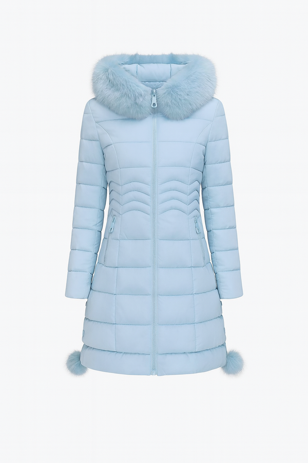 MilaBelle™ – Doudoune slim midi bleu glacé