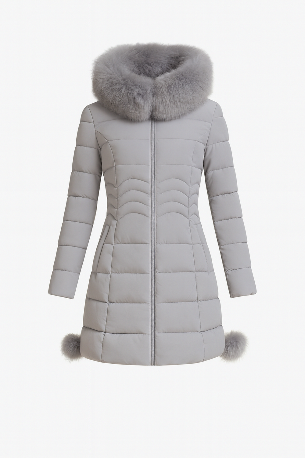 MilaBelle™ – Doudoune slim midi bleu glacé