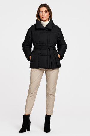 Élodie™ – Doudoune ceinturée noire midi ✨