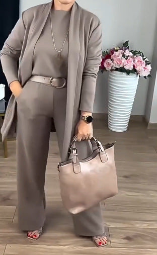 Élena™ – Ensemble 3 pièces avec blouse manches longues, ceinture & pantalon comfy