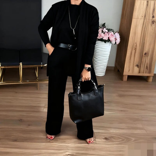 Élena™ – Ensemble 3 pièces avec blouse manches longues, ceinture & pantalon comfy