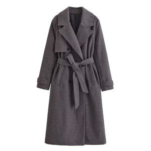 Noémie™ – Manteau ceinturé en laine gris charbon
