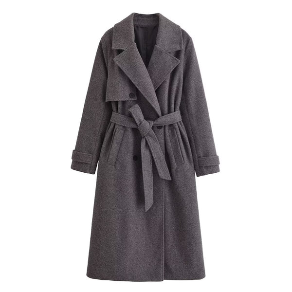 Noémie™ – Manteau ceinturé en laine gris charbon