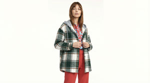 Camille™ – Cardigan douillet à capuchon en tartan vert forestier
