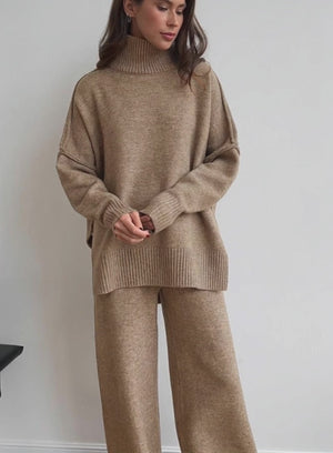 Aurélie™ – Ensemble tricoté chaud deux pièces beige sable 🤎