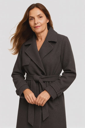 Noémie™ – Manteau ceinturé en laine gris charbon