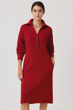 Adèle™ – Robe tricotée chaude en laine rouge cardinal ❤️