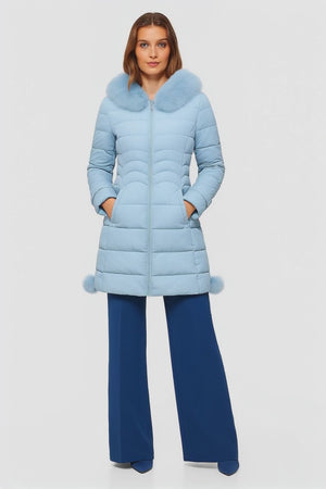 MilaBelle™ – Doudoune slim midi bleu glacé