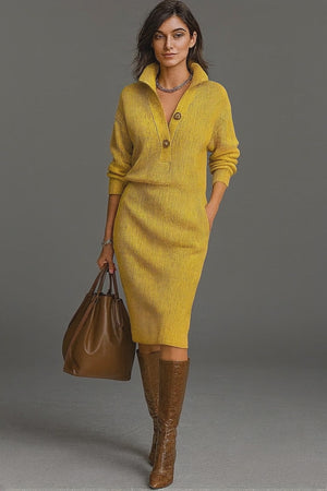 Léonie™ – Robe pull en laine jaune soleil 💛